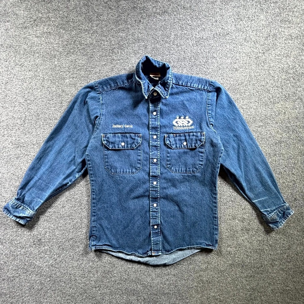 Red Kap Shirt Men's Small Blue Denim 100% Cotton Pearl Snap Long Sleeve Workwear